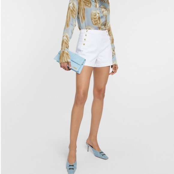 Frame Denim Pants - FRAME White The Sailor Snap High-Rise Denim Shorts Size 32